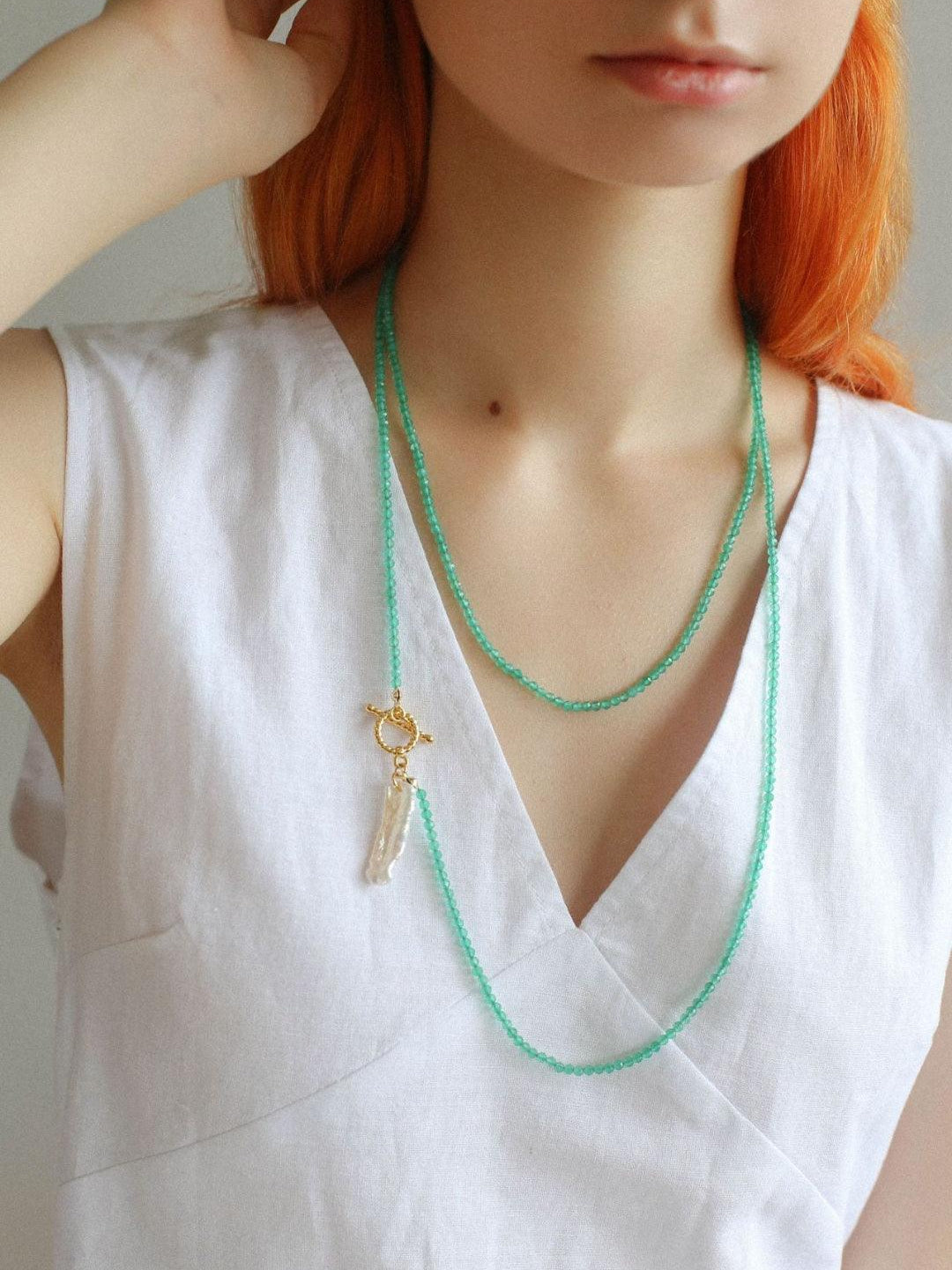 Sea's Embrace Green Agate Aquamarine Necklace - Gembea Jewelry