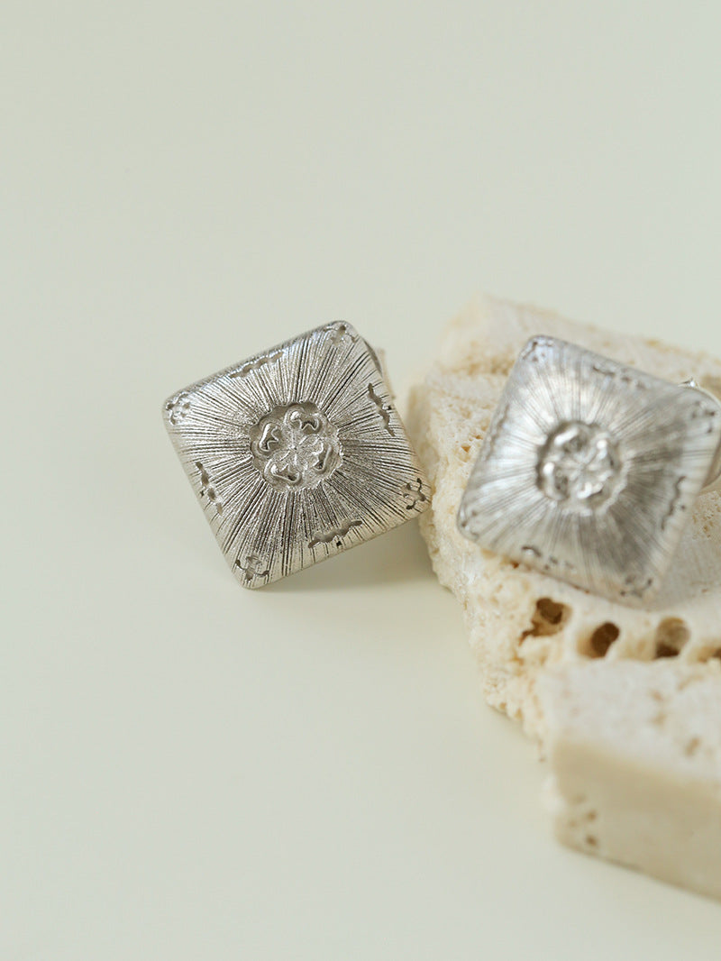 Silver Brushed Double-sided Heart Stud Earrings-Gembea Jewelry