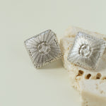 Silver Brushed Double-sided Heart Stud Earrings-Gembea Jewelry