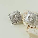 Silver Brushed Double-sided Heart Stud Earrings-Gembea Jewelry