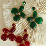 Red and Green Glazed Lilac Earrings