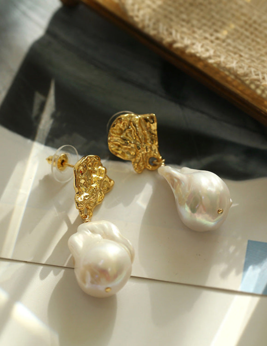 Gembea Jewelry Metal Lava Baroque Pearl Drop Earrings