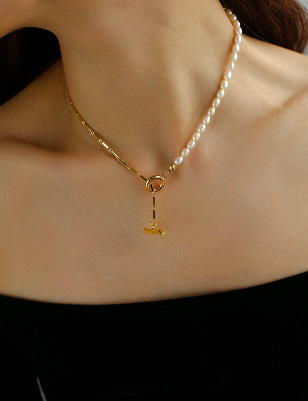 Gembea Jewelry Y-shaped Pearl Chain Necklace