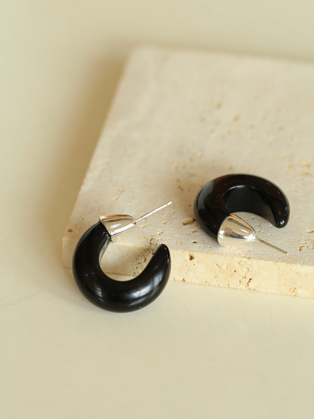 Black Agate Tiger Eye Stone Moon Bud Earrings