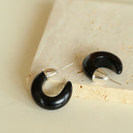 Black Agate Tiger Eye Stone Moon Bud Earrings