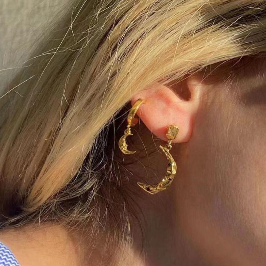 S925 Silver Moon Drop Hoop Earrings - Gembea Jewelry