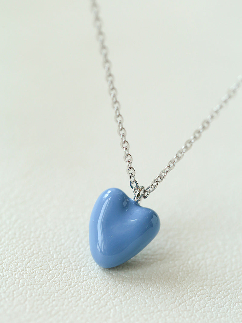 Blue Enamel Heart-shaped Necklace-Gembea Jewelry