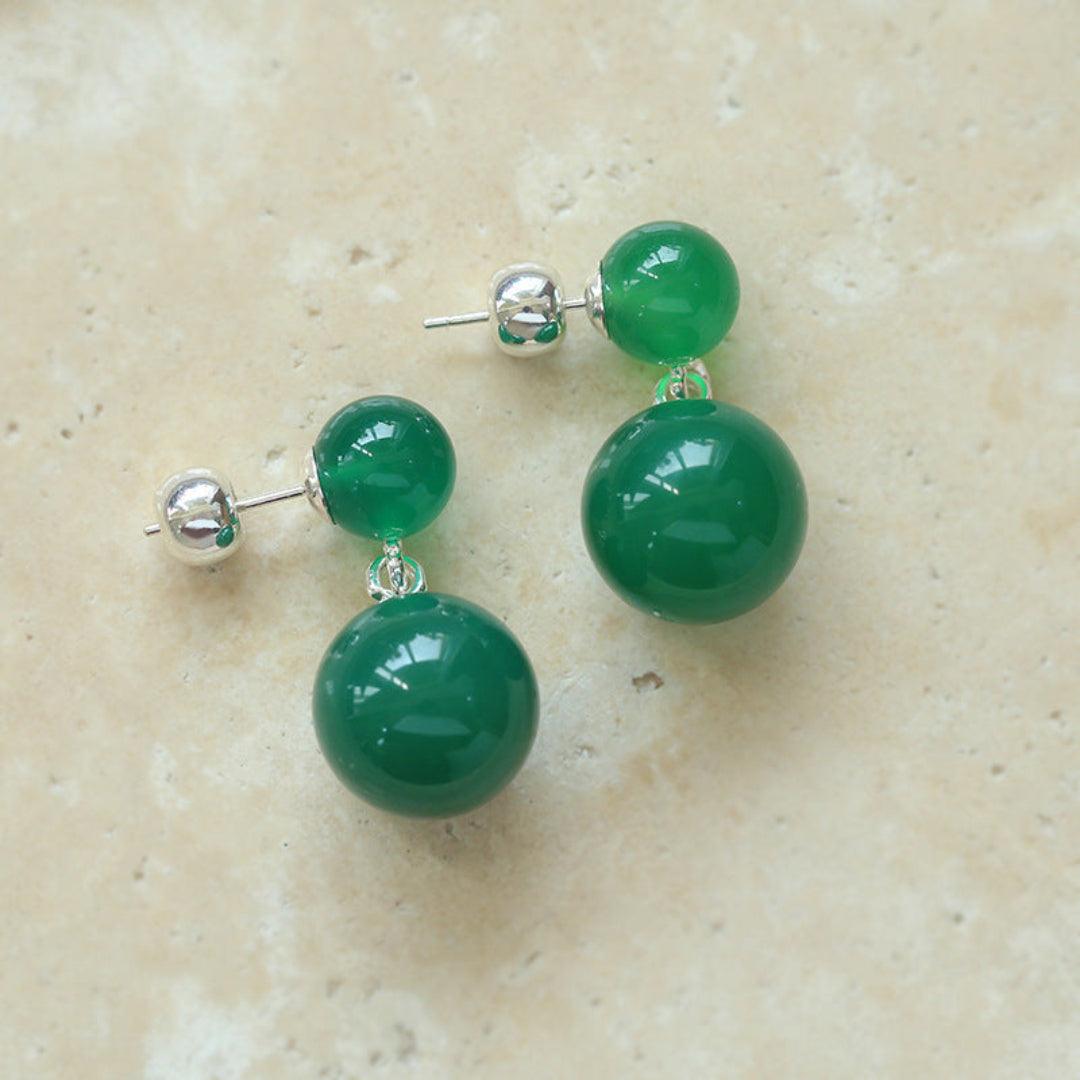 Double Ball Crystal Agate Stone Earrings - Gembea Jewelry