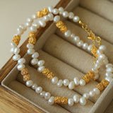 Lava Metal Gold Beans Scattered Pearl Necklace