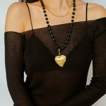 Double Layer Black Agate Large Love Pendant Necklace