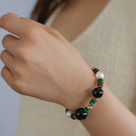 Black Agate Tiger-eye Stone Beaded Bracelet