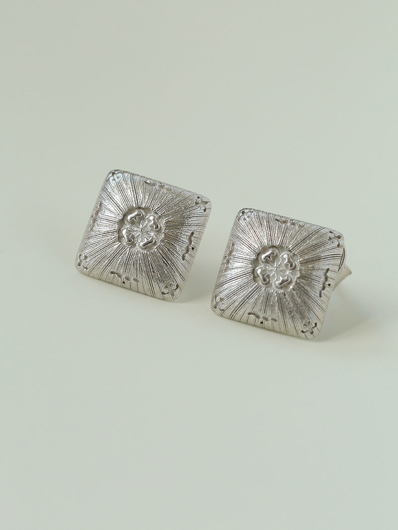 Silver Brushed Double-sided Heart Stud Earrings-Gembea Jewelry