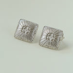 Silver Brushed Double-sided Heart Stud Earrings-Gembea Jewelry