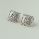 Silver Brushed Double-sided Heart Stud Earrings-Gembea Jewelry