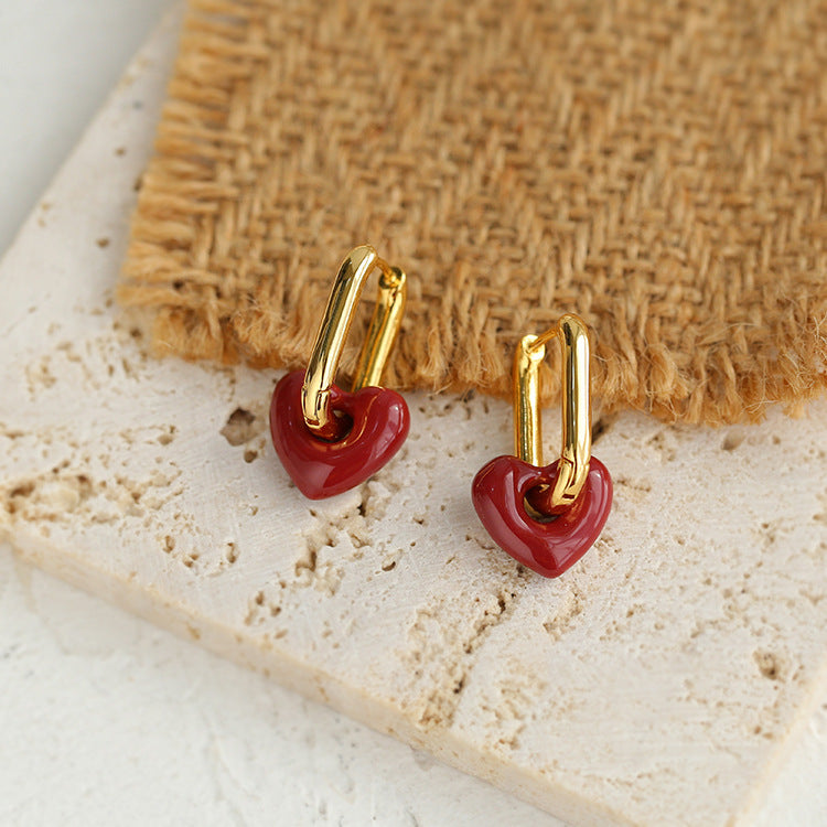 Enamel Heart-shaped Earrings Gembea Jewelry