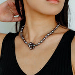 Hand-woven Pearl Run Loop Grey Necklace