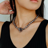 Hand-woven Pearl Run Loop Grey Necklace