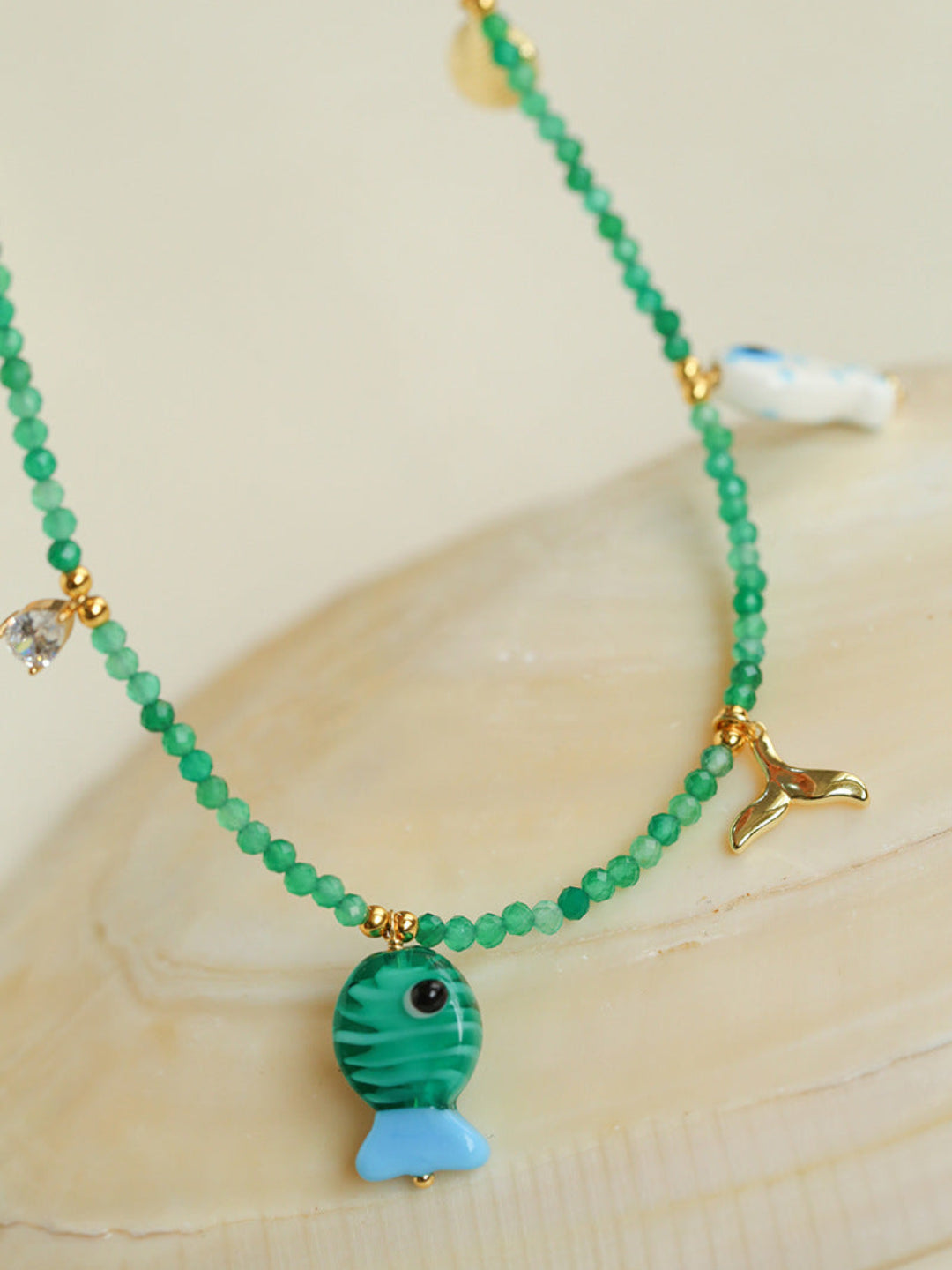 Gembea Jewelry Green Agate Glass Sea Animal Necklace