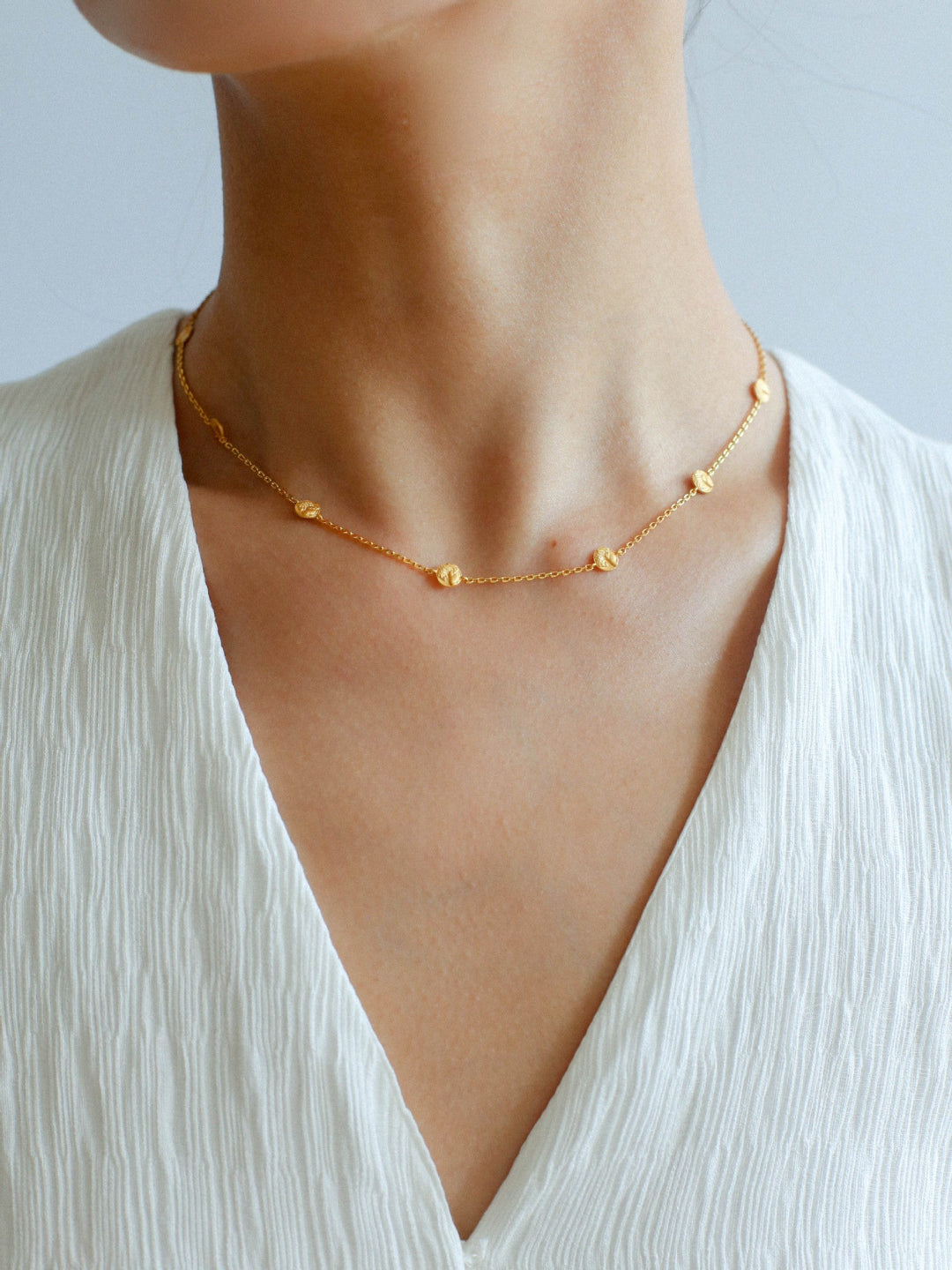 Overlay Embossed Mini Gold Coin Necklace