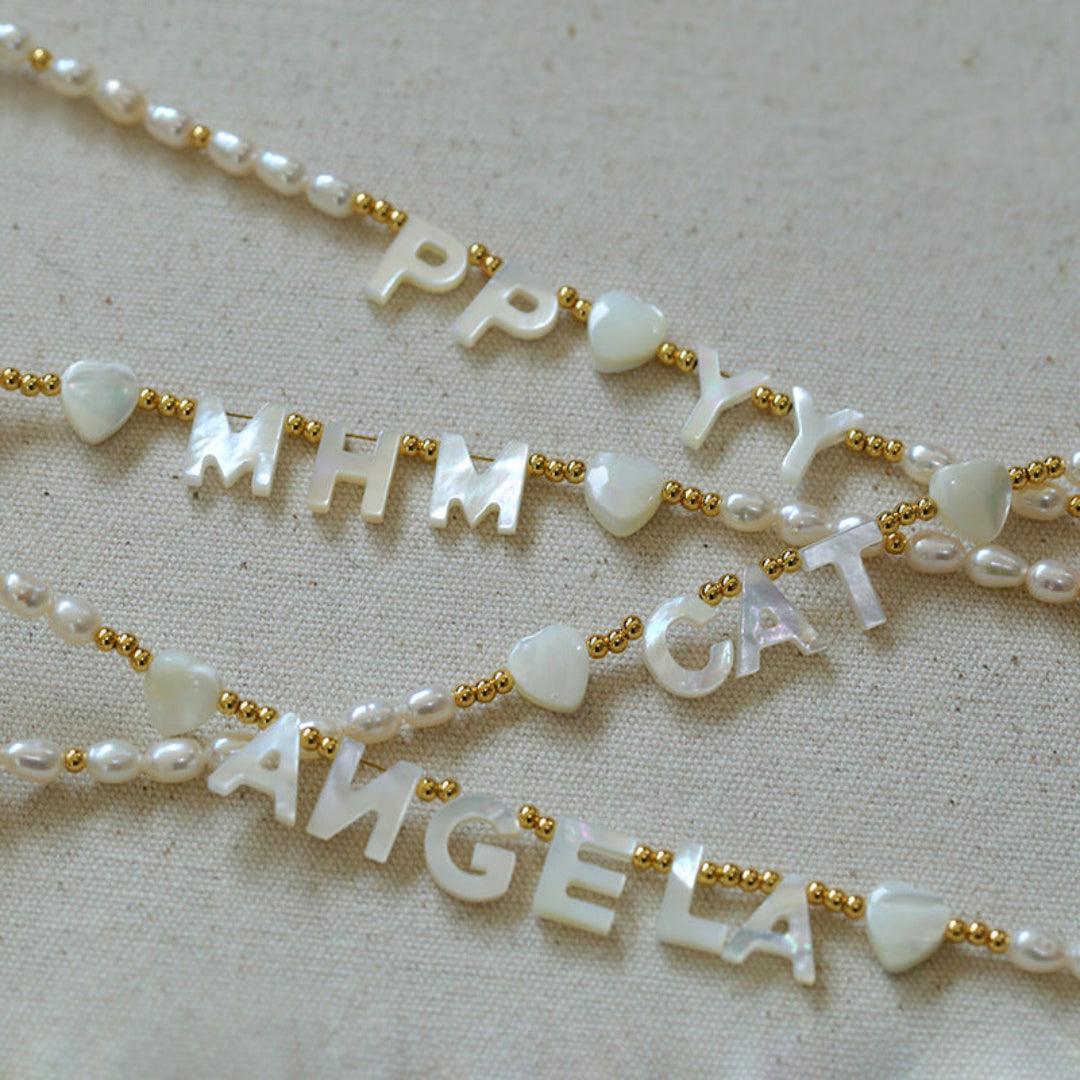 Custom White Shell Letter Pearl Necklace - Gembea Jewelry