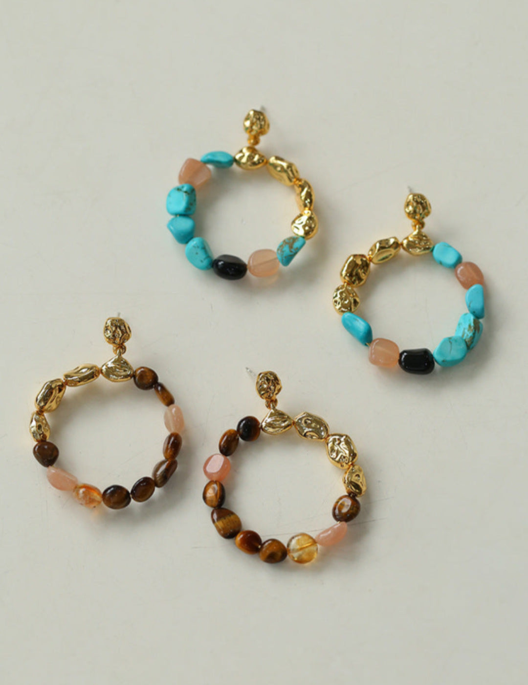 Tiger's eye Stone Blue Turquoise Irregular Round Earring