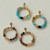 Tiger's eye Stone Blue Turquoise Irregular Round Earring