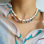 Colored Natural Stone Shell Beaded Choker Necklace