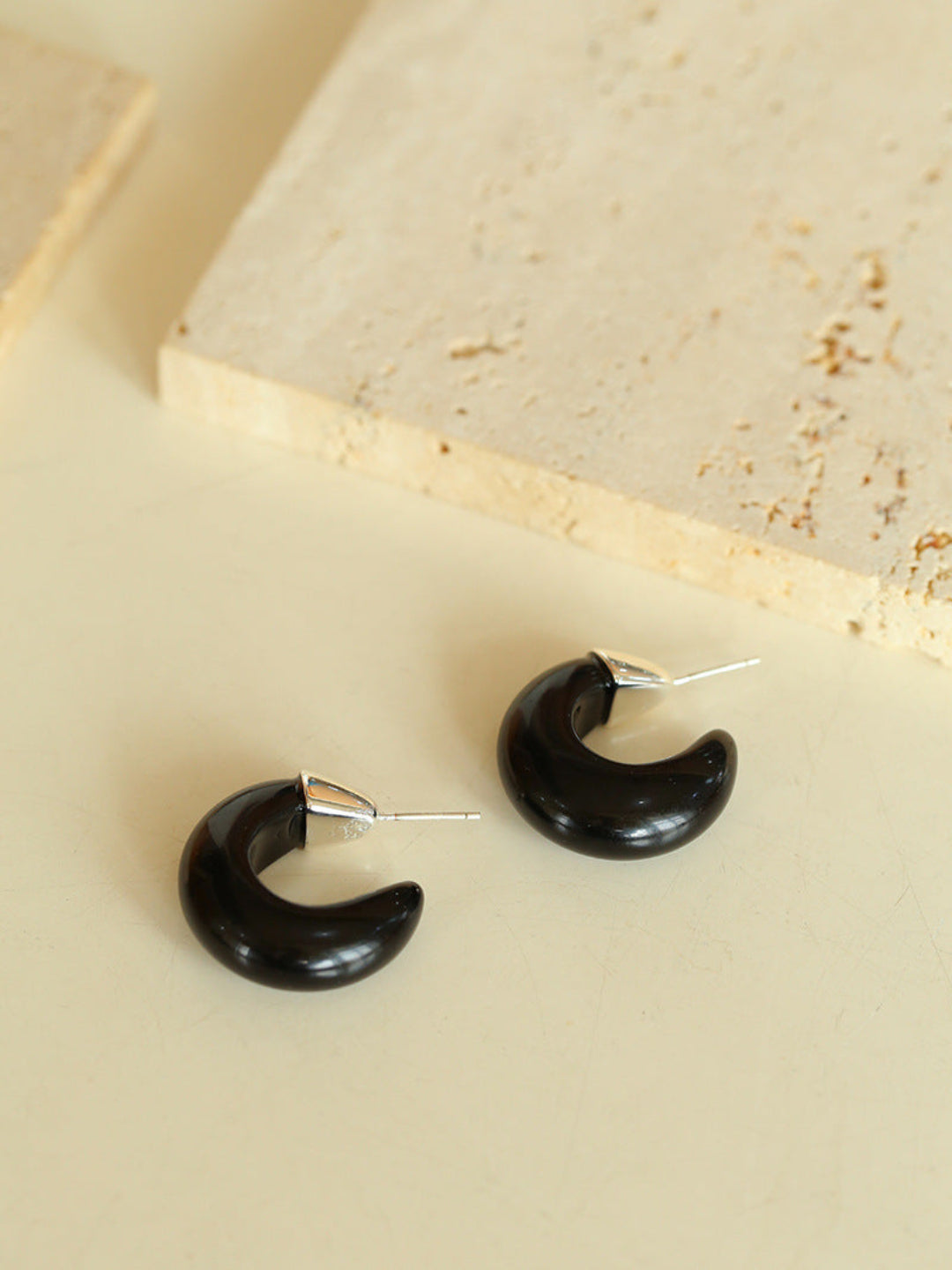 Black Agate Tiger Eye Stone Moon Bud Earrings