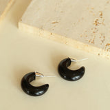 Black Agate Tiger Eye Stone Moon Bud Earrings