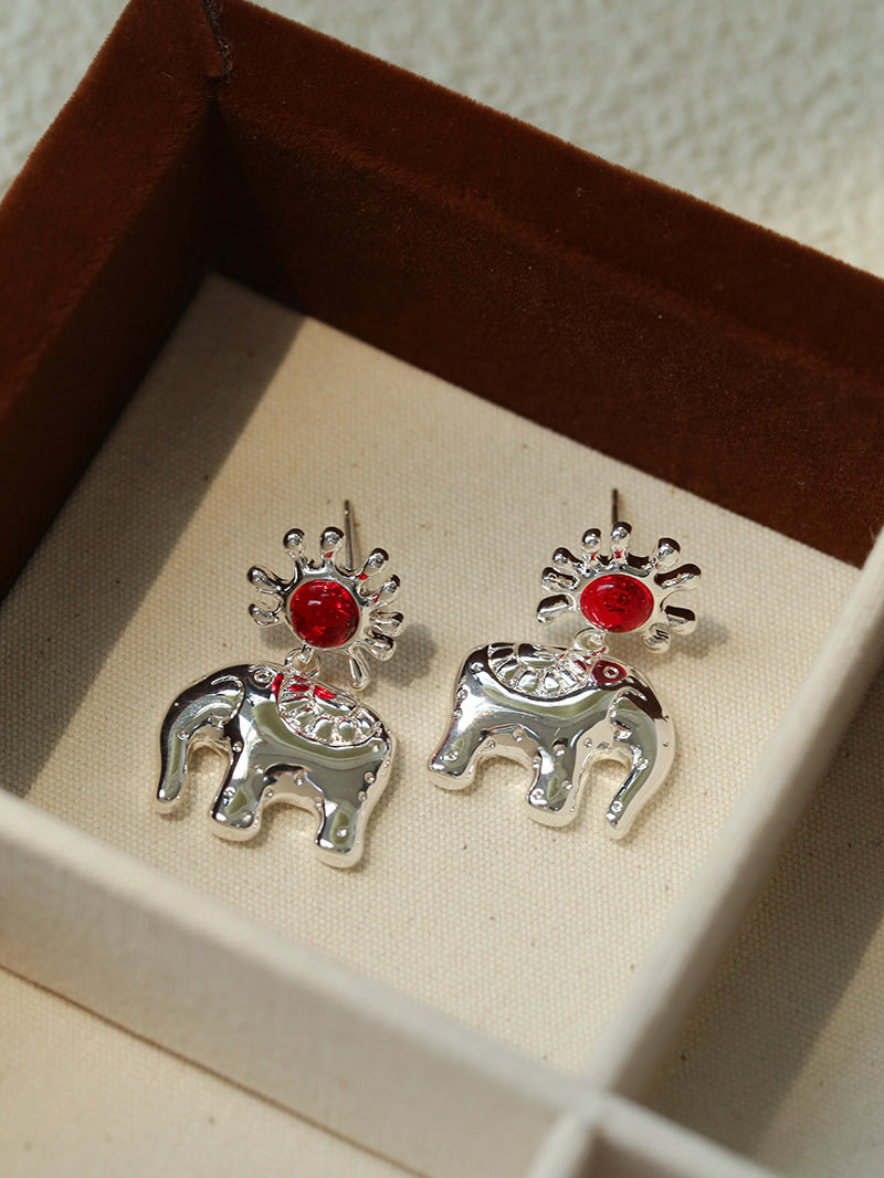 Sun Elephant Gold Silver Drop Earrings-Gembea Jewelry
