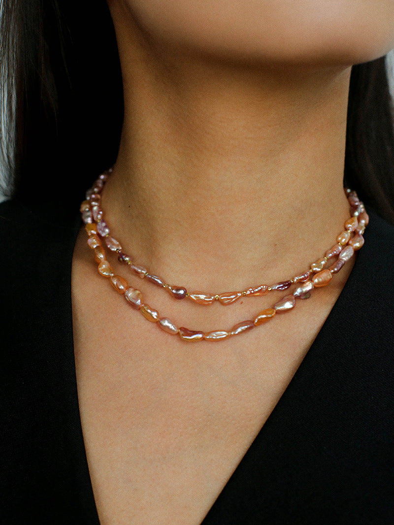 Purple-pink Irregular-shaped Pearl Necklace Gembea Jewelry