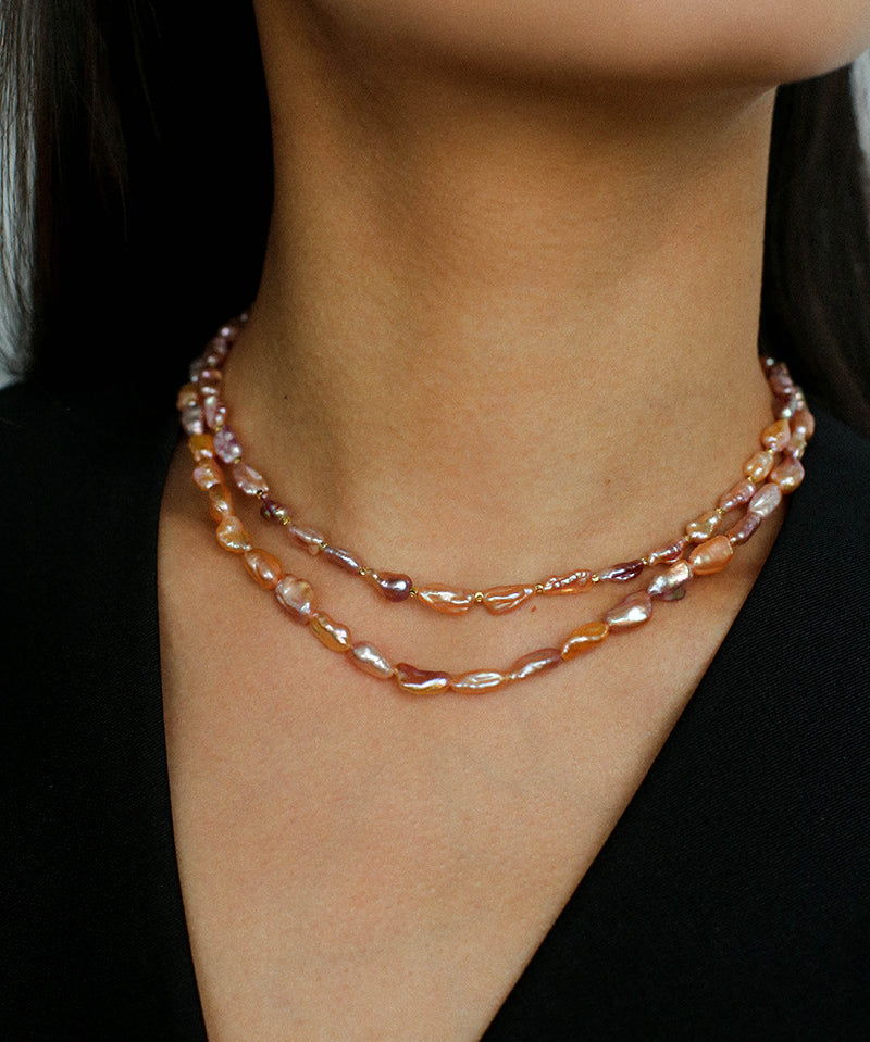 Purple-pink Irregular-shaped Pearl Necklace Gembea Jewelry