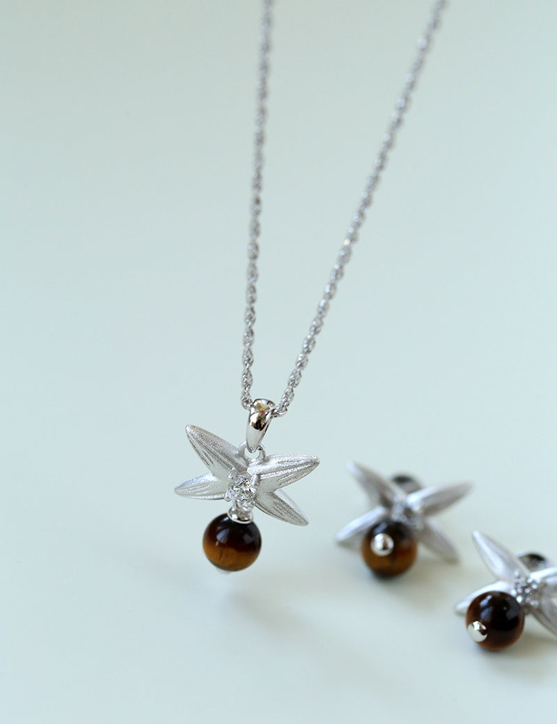 Silver Chain Tiger's Eye Pendant Necklace-Gembea Jewelry