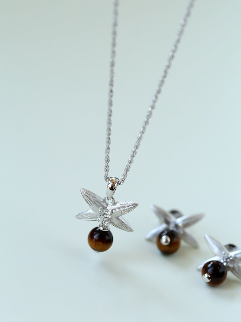 Silver Chain Tiger's Eye Pendant Necklace-Gembea Jewelry