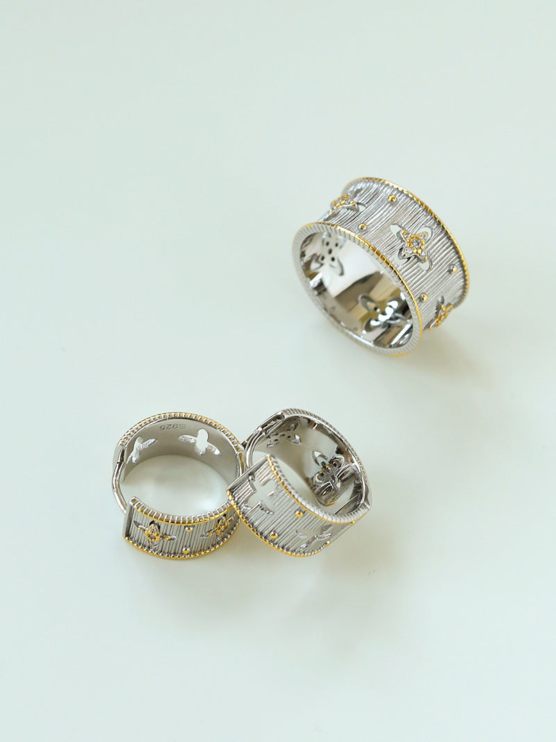 Hollowed-out Cross-flower Silver Ring-Gembea Jewelry