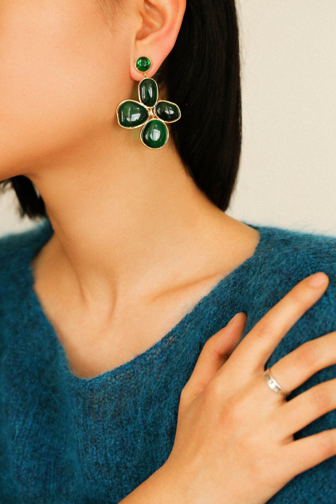 Red and Green Glazed Lilac Earrings