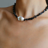 Special-Shaped Black Agate Baroque Choker Necklace