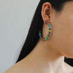 Colored Natural Stone Shell Beaded Hoop Earrings