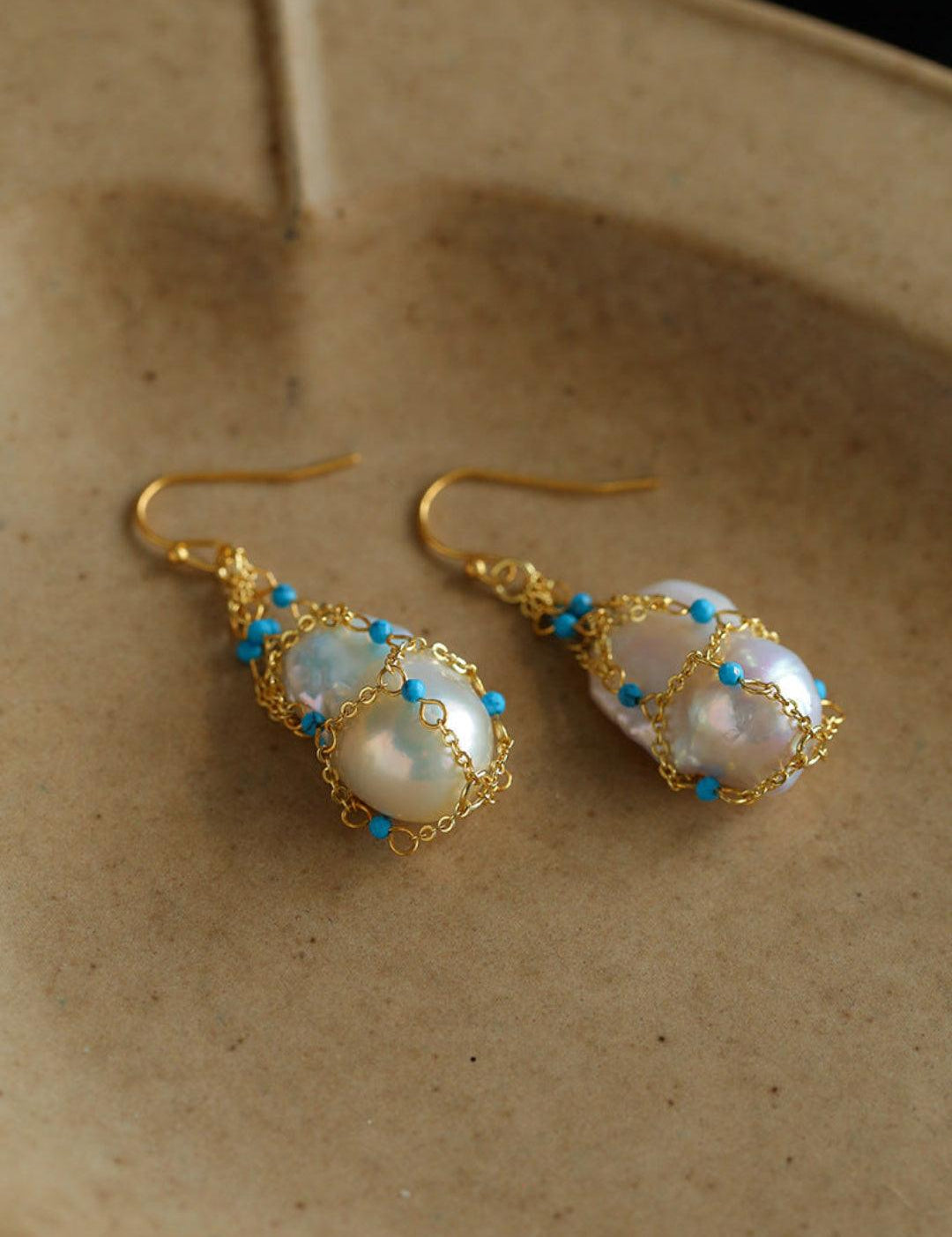 Spring Heartbeat Blue Turquoise Baroque Earrings - Gembea Jewelry