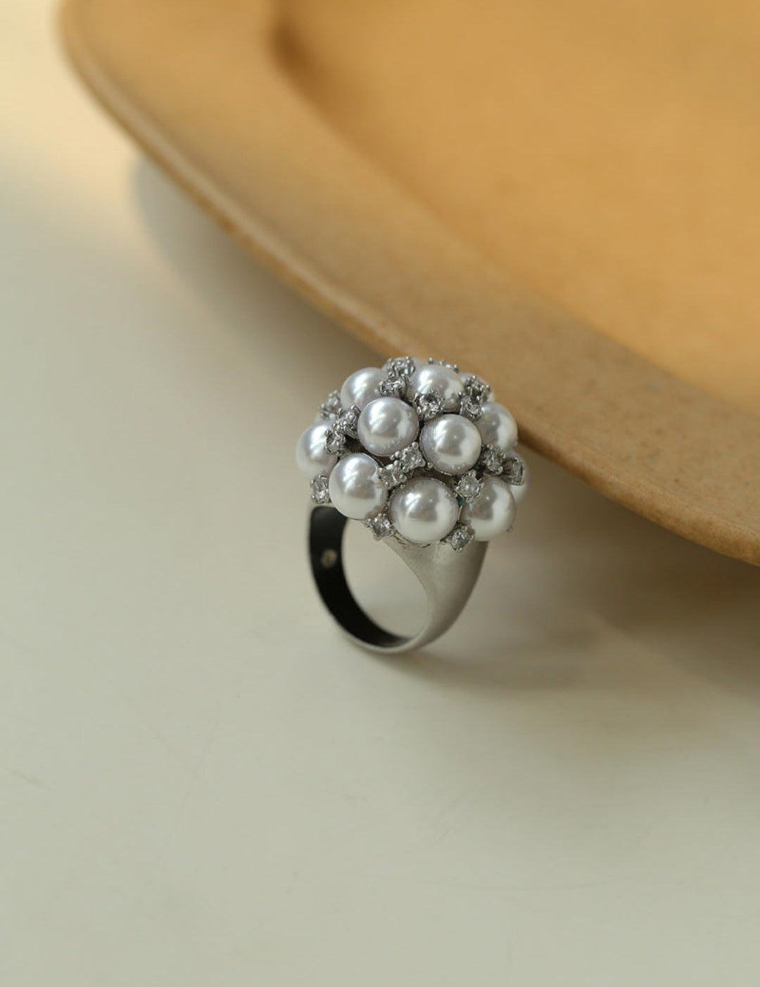 Full Star Flower Artificial Pearl Zircon Ring - Gembea Jewelry