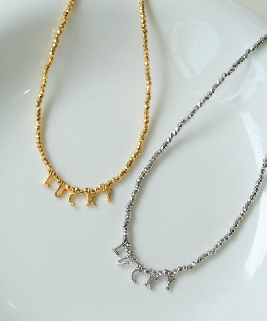 Laser Bead Lucky Letter Necklace-Gembea Jewelry