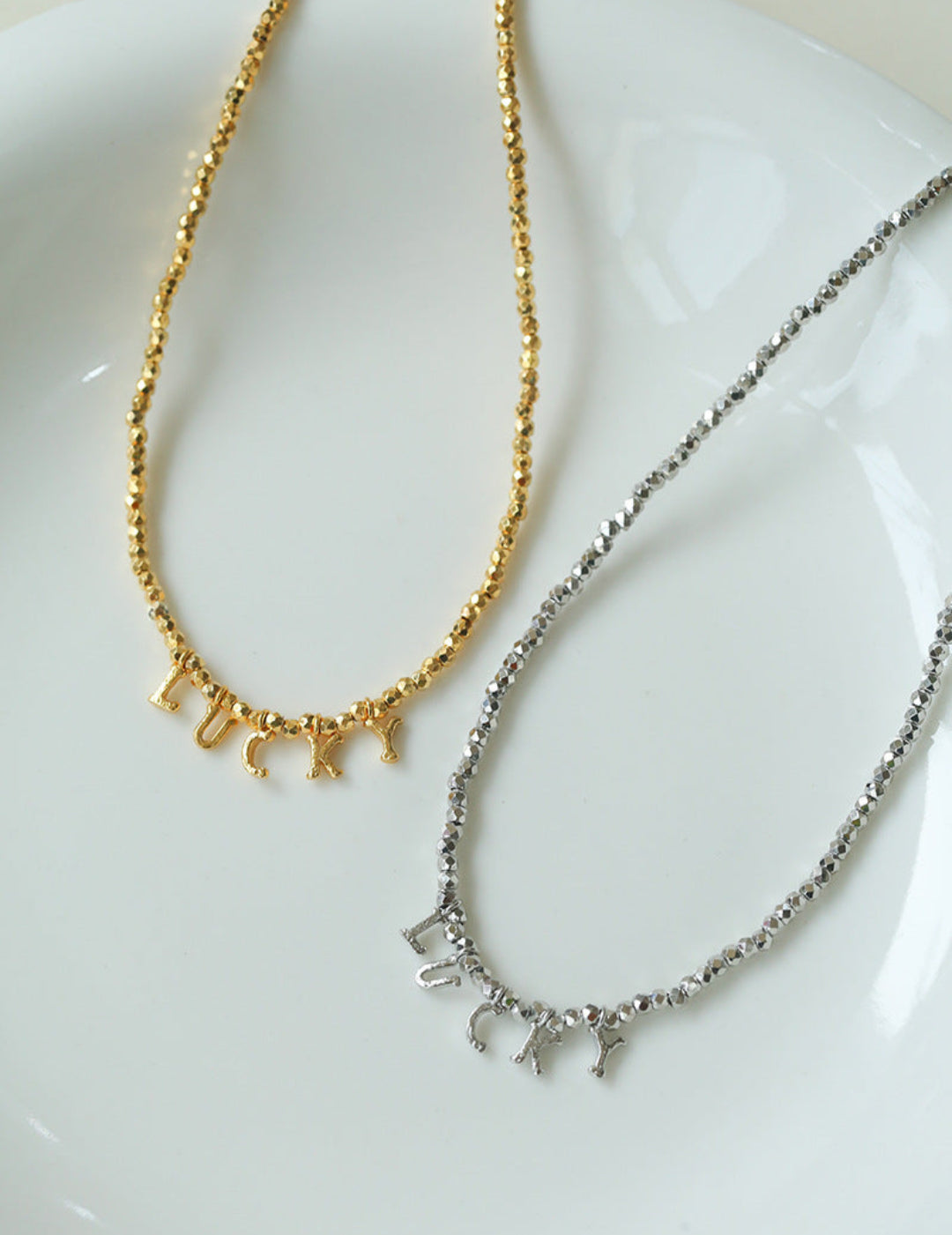 Laser Bead Lucky Letter Necklace-Gembea Jewelry