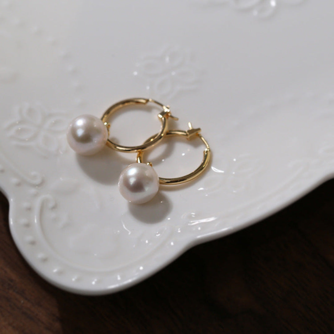 Freshwater Pearl Drop Hoop Earrings