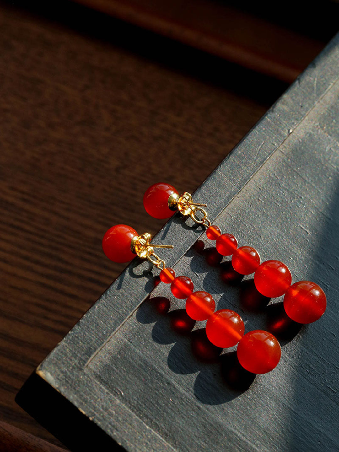 Graded Black and Red Agate Drop Earrings