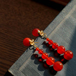 Graded Black and Red Agate Drop Earrings