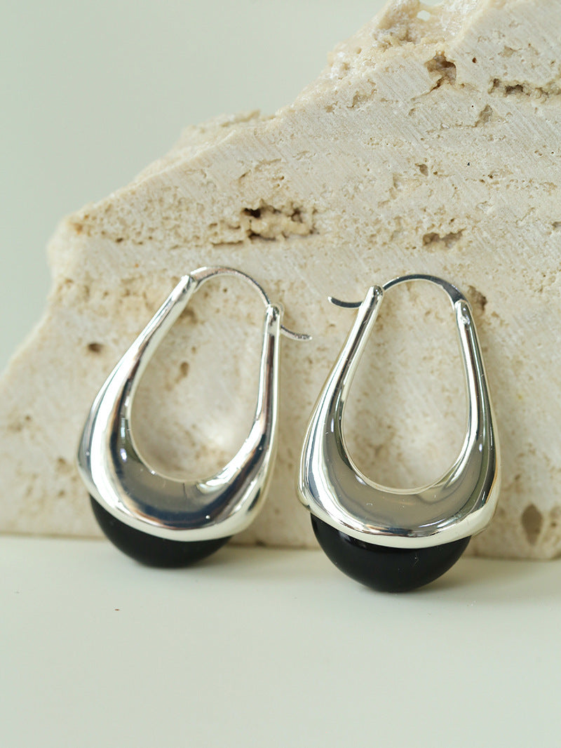Water Drop Crystal Black Agate Earrings-Gembea Jewelry