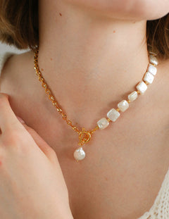 Natural Freshwater Square Pearl Chain Necklace