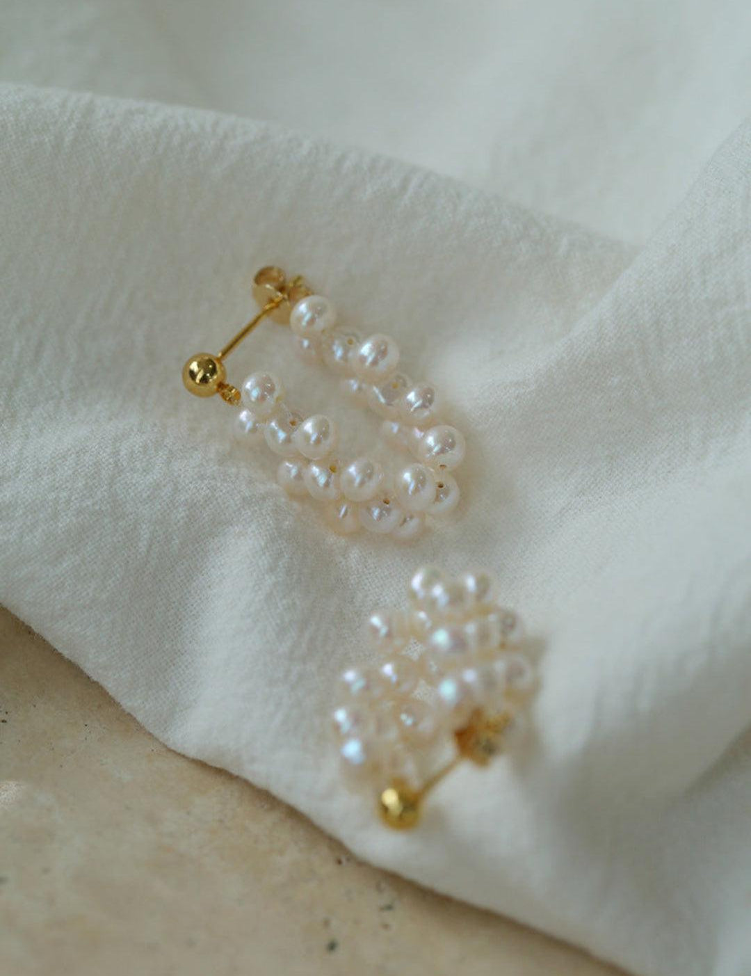 Hand-woven Freshwater Pearl Hoop Earring - Gembea Jewelry