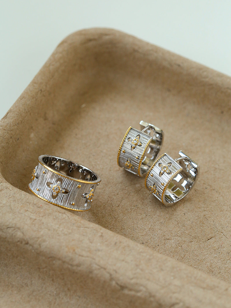 Hollowed-out Cross-flower Ear Clasp Earrings-Gembea Jewelry