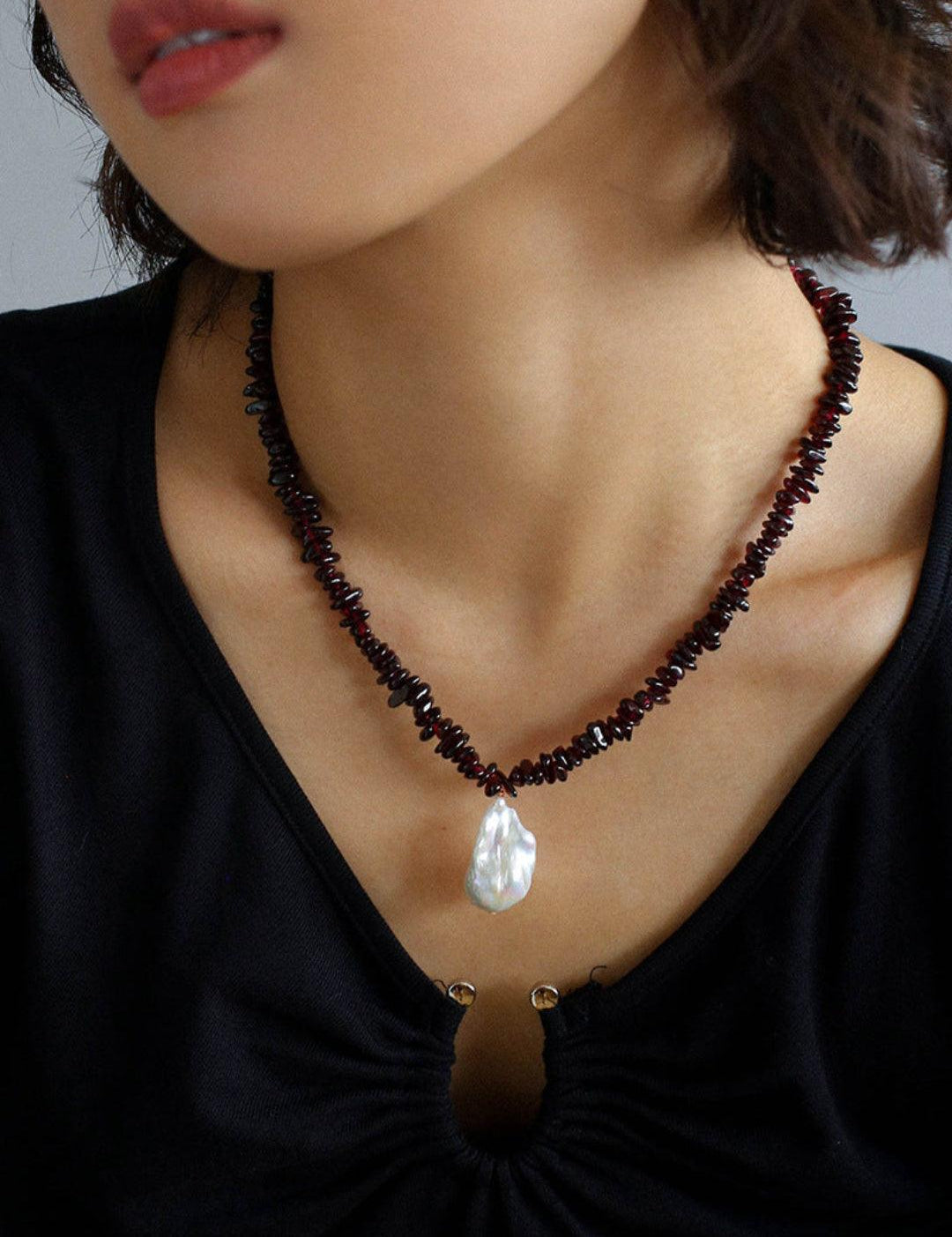 Irregular Garnet Baroque Drop Necklace - Gembea Jewelry